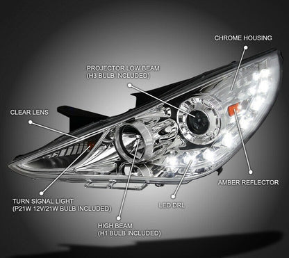 2011-2014 HYUNDAI SONATA PAR FOCOS FONDO CROMADO LED (CHOFER & PASAJERO) - PAL Auto Parts