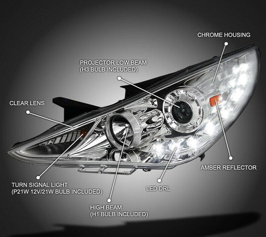 2011-2014 HYUNDAI SONATA PAR FOCOS FONDO CROMADO LED (CHOFER & PASAJERO) - PAL Auto Parts