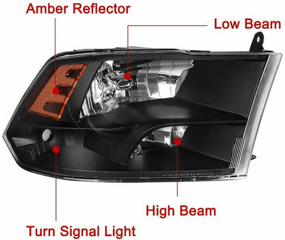 2009-2018 Dodge RAM Par Focos Fondo Negro (Chofer & Pasajero) - PAL Auto Parts