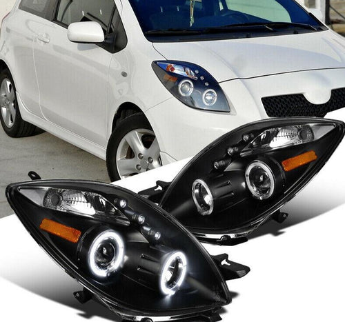 2006-2008 Toyota Yaris HatchBack LED HALO Projector Par Focos Fondo Negro (Chofer & Pasajero) - PAL Auto Parts