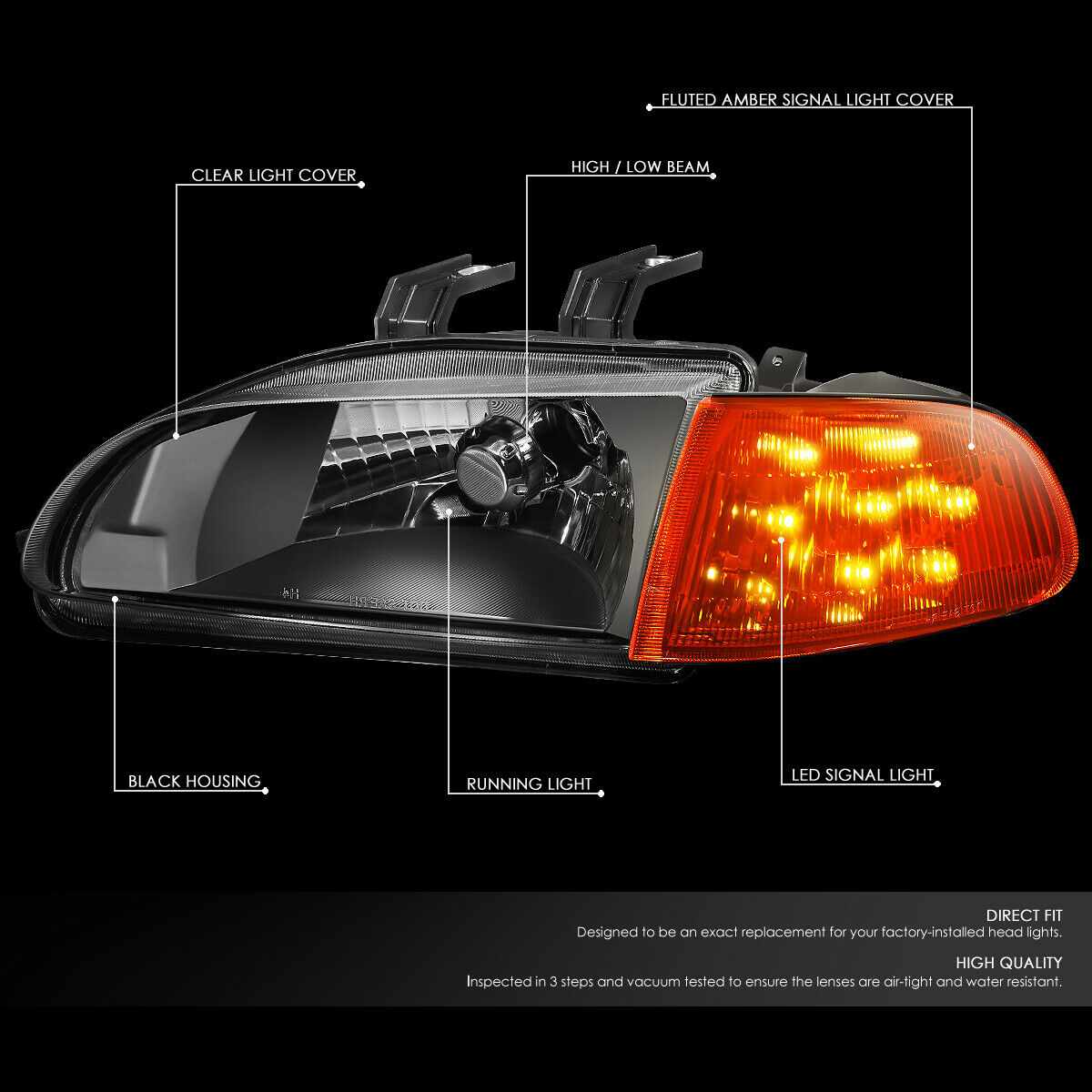 1992-1995 Honda Civic Par Focos Fondo Negro ( Chofer & Pasajero) - PAL Auto Parts