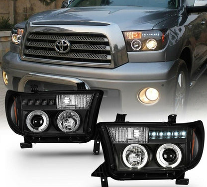 2007-2013 Toyota Tundra / 2008-2017 Sequoia LED DRL HALO Par Focos fondo Negro ( Chofer & Pasajero) - PAL Auto Parts
