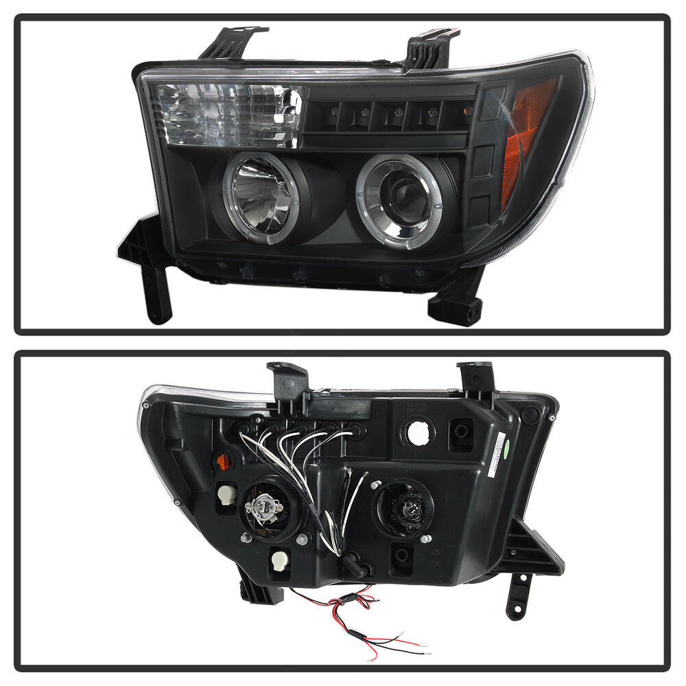 2007-2013 Toyota Tundra / 2008-2017 Sequoia LED DRL HALO Par Focos fondo Negro ( Chofer & Pasajero) - PAL Auto Parts