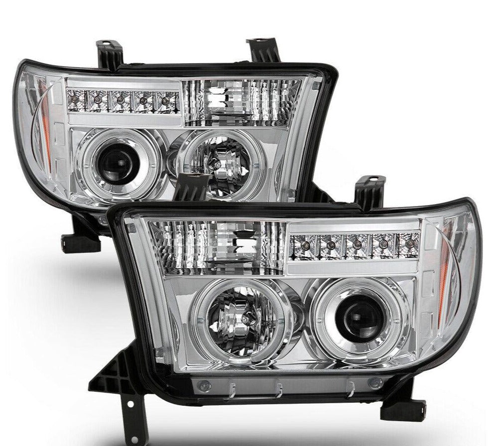 2007-2013 Toyota Tundra / 2008-2017 Sequoia LED DRL HALO Par Focos fondo Cromado ( Chofer & Pasajero) - PAL Auto Parts