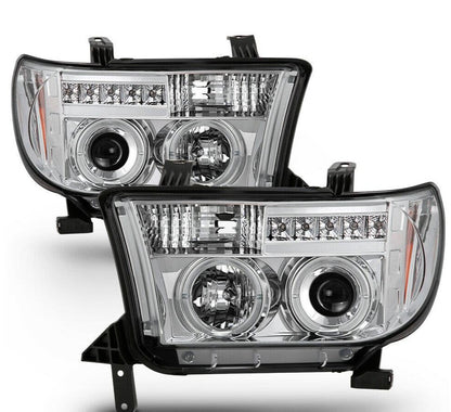 2007-2013 Toyota Tundra / 2008-2017 Sequoia LED DRL HALO Par Focos fondo Cromado ( Chofer & Pasajero) - PAL Auto Parts