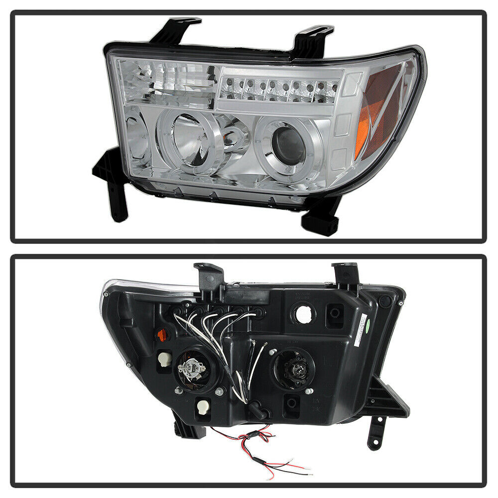 2007-2013 Toyota Tundra / 2008-2017 Sequoia LED DRL HALO Par Focos fondo Cromado ( Chofer & Pasajero) - PAL Auto Parts