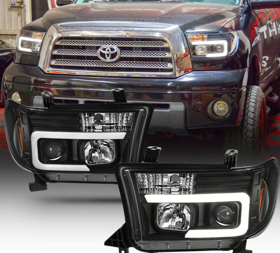 2007-2013 Toyota Tundra / 2008-2017 Sequoia LED TUBE DRL HALO Par Focos fondo Negro ( Chofer & Pasajero) - PAL Auto Parts
