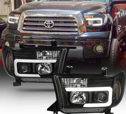 2007-2013 Toyota Tundra / 2008-2017 Sequoia LED TUBE DRL HALO Par Focos fondo Negro ( Chofer & Pasajero) - PAL Auto Parts
