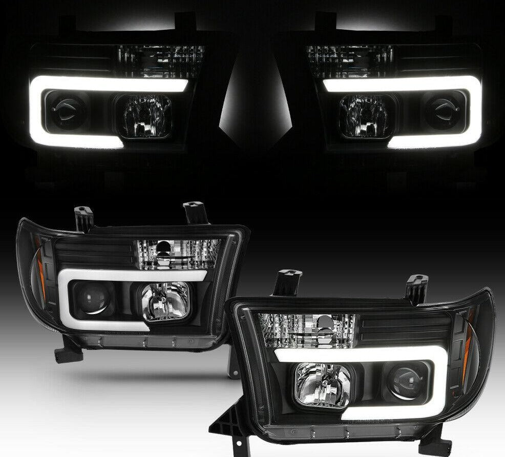 2007-2013 Toyota Tundra / 2008-2017 Sequoia LED TUBE DRL HALO Par Focos fondo Negro ( Chofer & Pasajero) - PAL Auto Parts