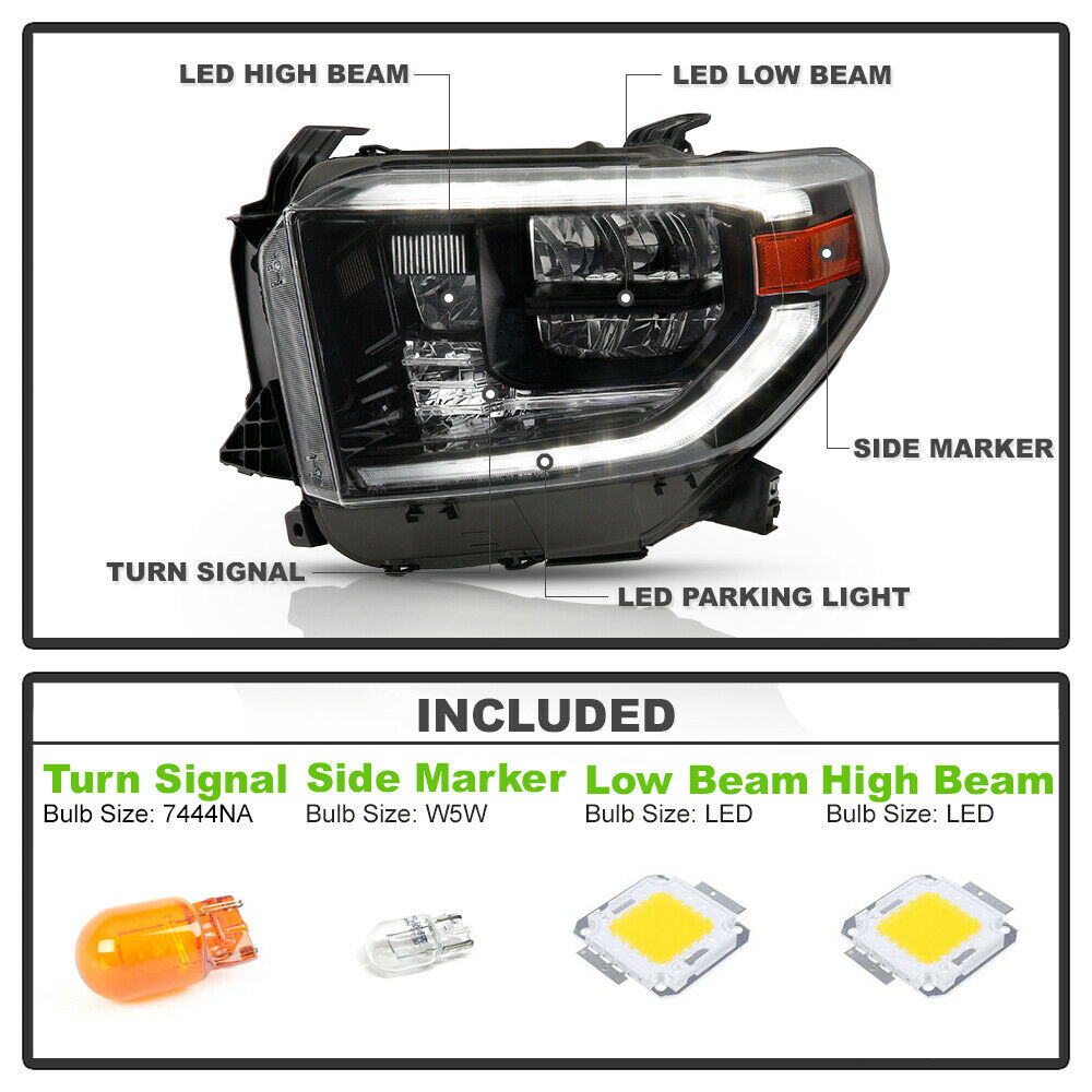 2014-2021 Toyota Tundra Par Focos Fondo Negro LED DRL turn Signal ( Chofer & Pasajero) - PAL Auto Parts