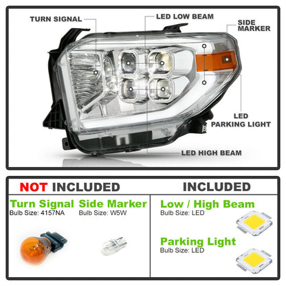 2014-2017 Toyota Tundra SR Par Focos QUAD LED DRL Fondo Cromado ( Chofer & Pasajero) - PAL Auto Parts