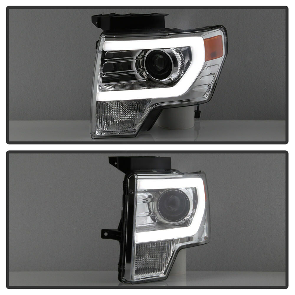 2009-2014 Ford F-150 Raptor SVT LED Tube DRL Projector Par Focos Fondo Cromado (Chofer & Pasajero) - PAL Auto Parts