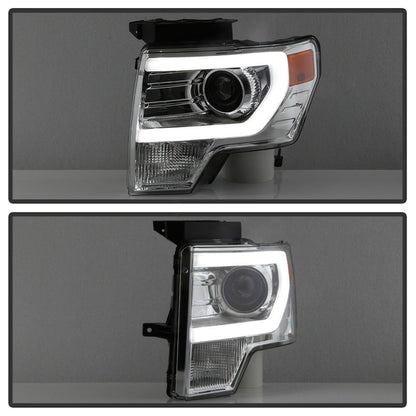 2009-2014 Ford F-150 Raptor SVT LED Tube DRL Projector Par Focos Fondo Cromado (Chofer & Pasajero) - PAL Auto Parts