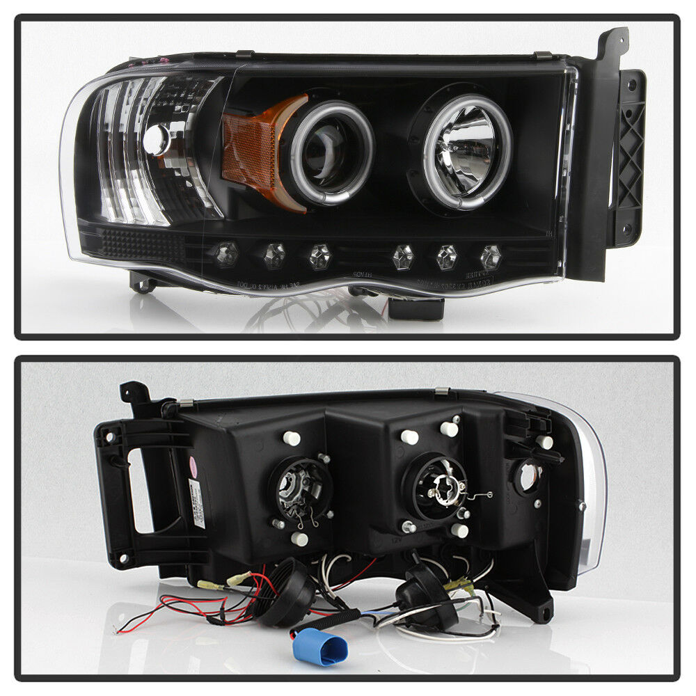 2002-2005 DODGE RAM 1500/2500/3500 PAR FOCOS FONDO NEGRO LED HALO Projector (CHOFER & PASAJERO) - PAL Auto Parts