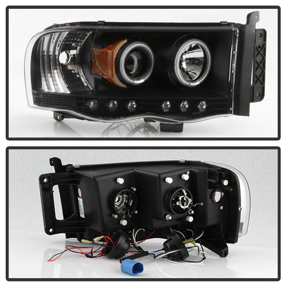 2002-2005 DODGE RAM 1500/2500/3500 PAR FOCOS FONDO NEGRO LED HALO Projector (CHOFER & PASAJERO) - PAL Auto Parts