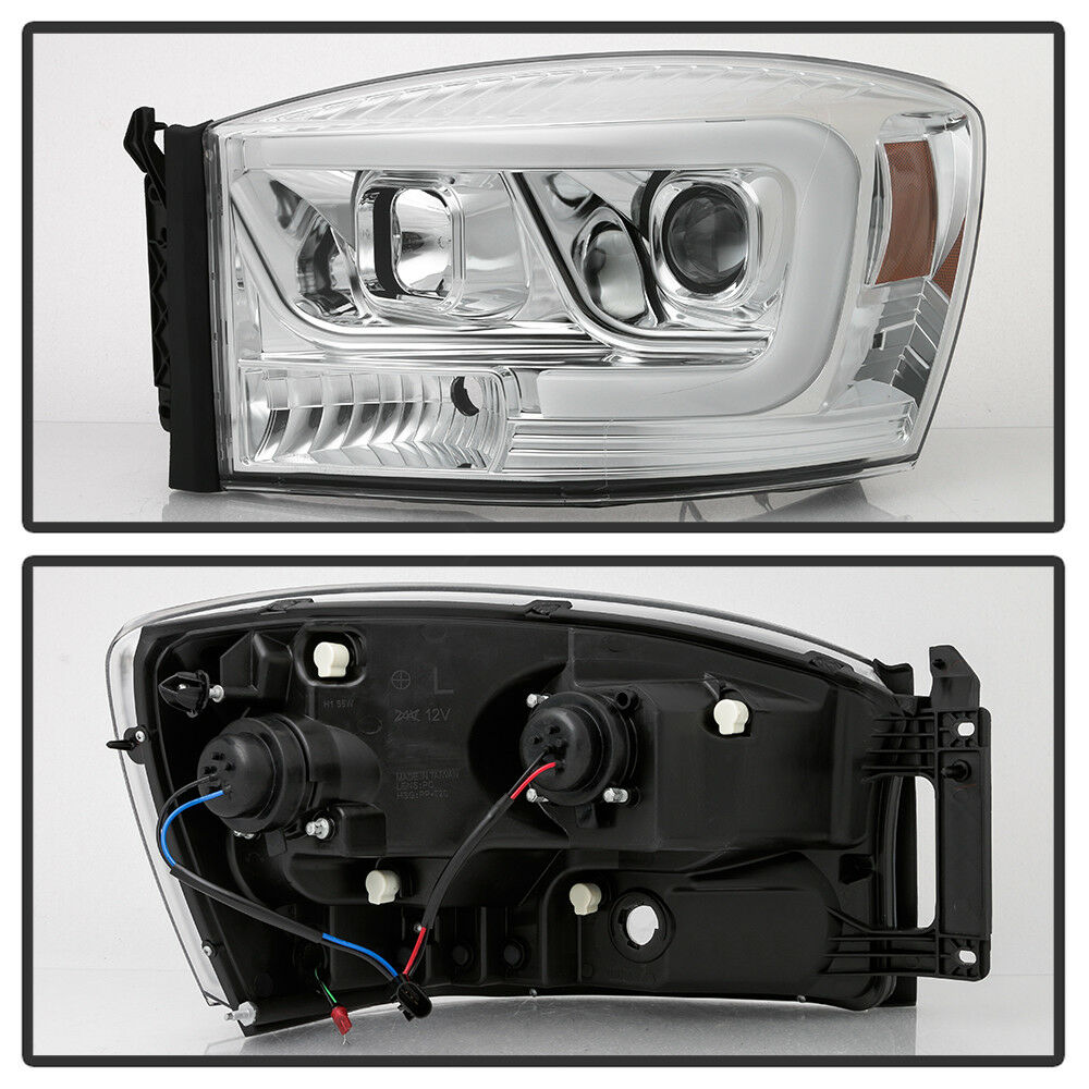 2006-2008 DODGE RAM 1500 2500 3500 PAR FOCOS FONDO CROMADO LED TUBE HALO PROJECTOR (CHOFER & PASAJERO) - PAL Auto Parts