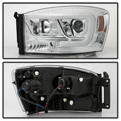 2006-2008 DODGE RAM 1500 2500 3500 PAR FOCOS FONDO CROMADO LED TUBE HALO PROJECTOR (CHOFER & PASAJERO) - PAL Auto Parts