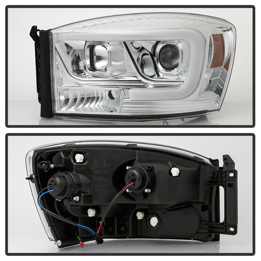 2006-2008 DODGE RAM 1500 2500 3500 PAR FOCOS FONDO CROMADO LED TUBE HALO PROJECTOR (CHOFER & PASAJERO) - PAL Auto Parts