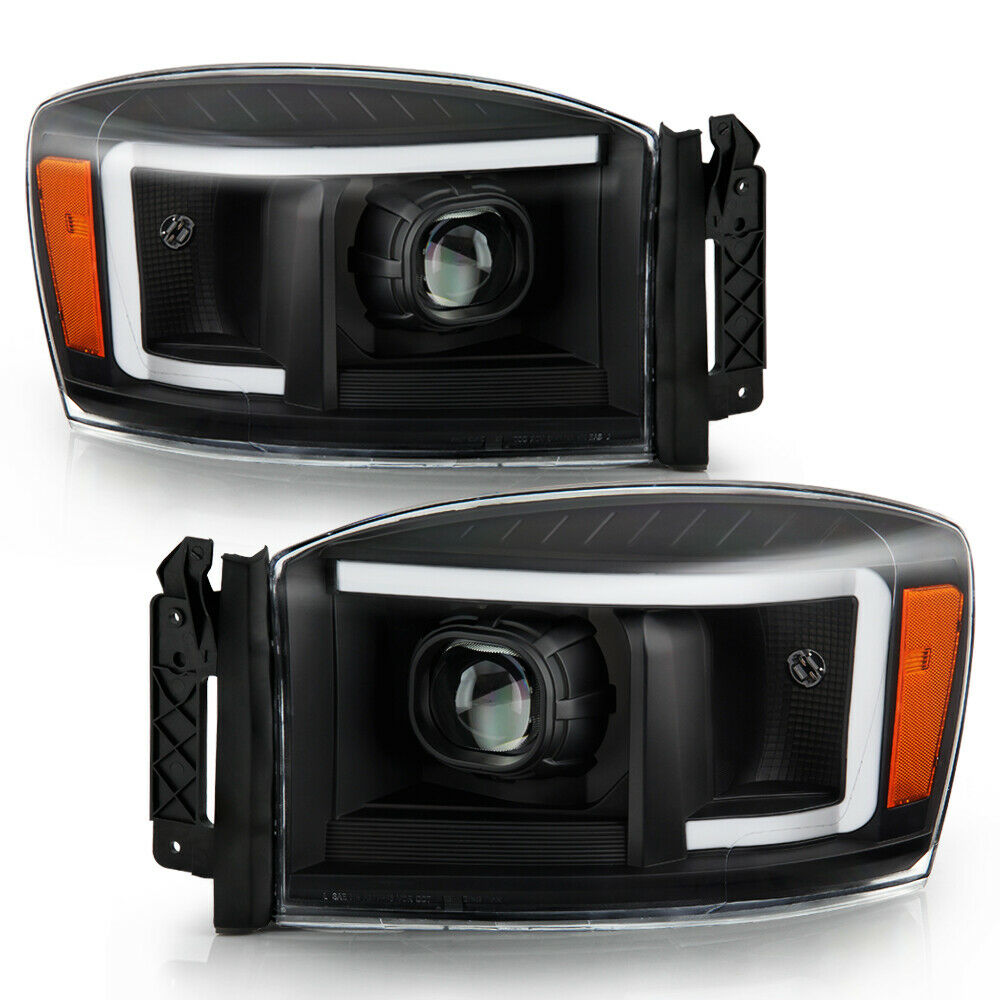 2006-2008 DODGE RAM 1500 2500 3500 PAR FOCOS FONDO BLACK LED TUBE HALO PROJECTOR (CHOFER & PASAJERO) - PAL Auto Parts