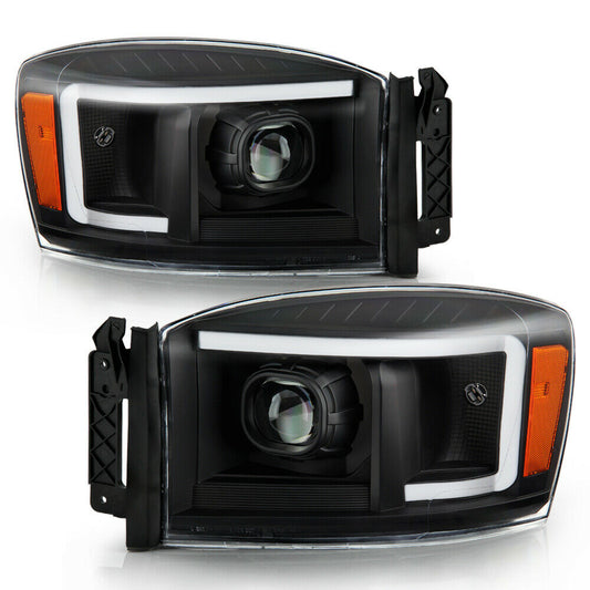 2006-2008 DODGE RAM 1500 2500 3500 PAR FOCOS FONDO BLACK LED TUBE HALO PROJECTOR (CHOFER & PASAJERO) - PAL Auto Parts