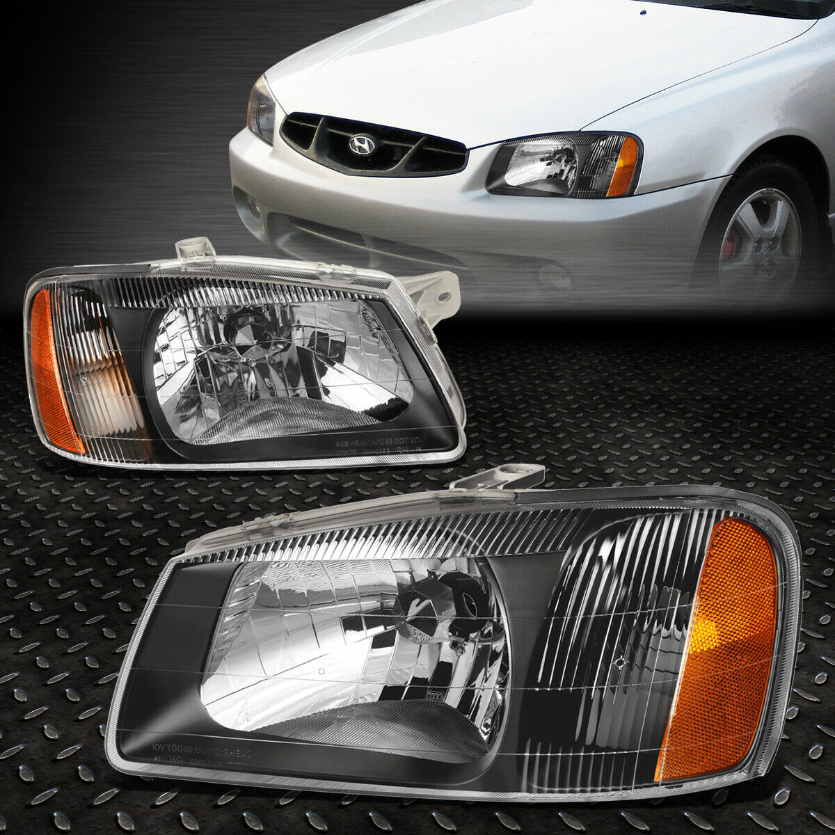 2000-2002 HYUNDAI ACCENT PAR FOCOS FONDO NEGRO ( CHOFER & PASAJERO) - PAL Auto Parts