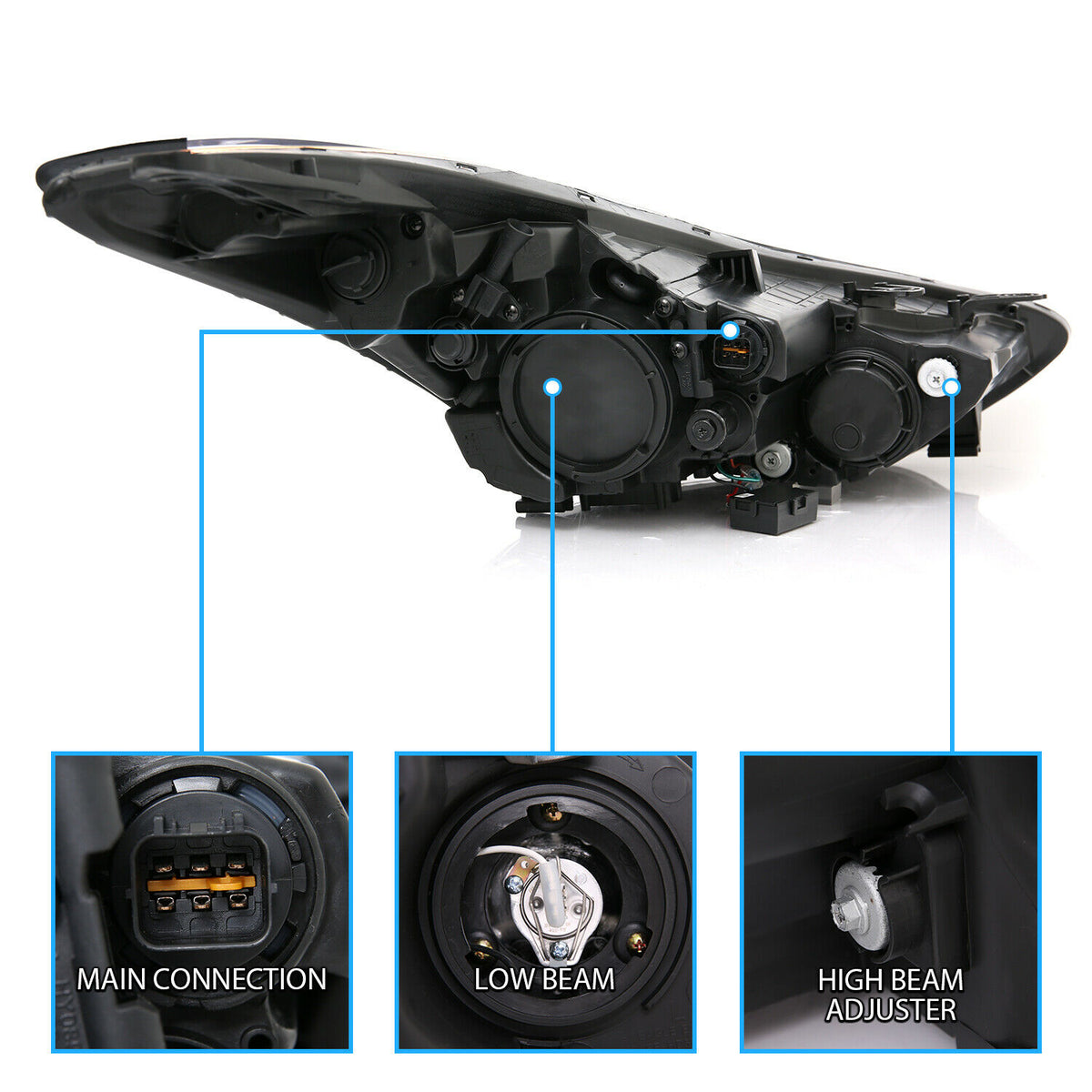 2011-2013 Hyundai Elantra Par Focos LED Fondo Negro (Chofer & Pasajero) - PAL Auto Parts
