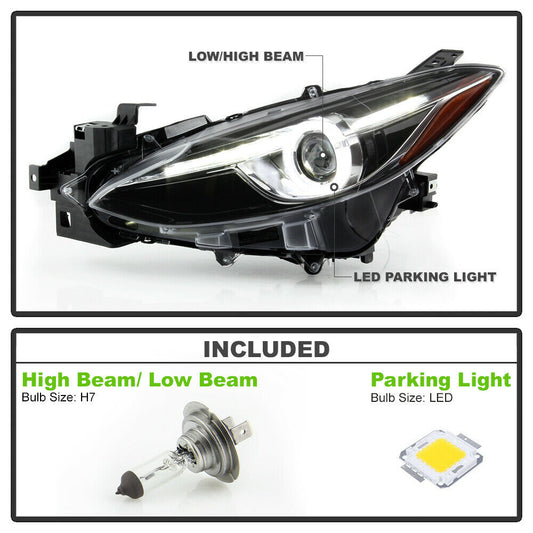 2014-2016 Mazda 3 Par Focos Fondo Negro Halogen LED TUBE ( Chofer & Pasajero) - PAL Auto Parts