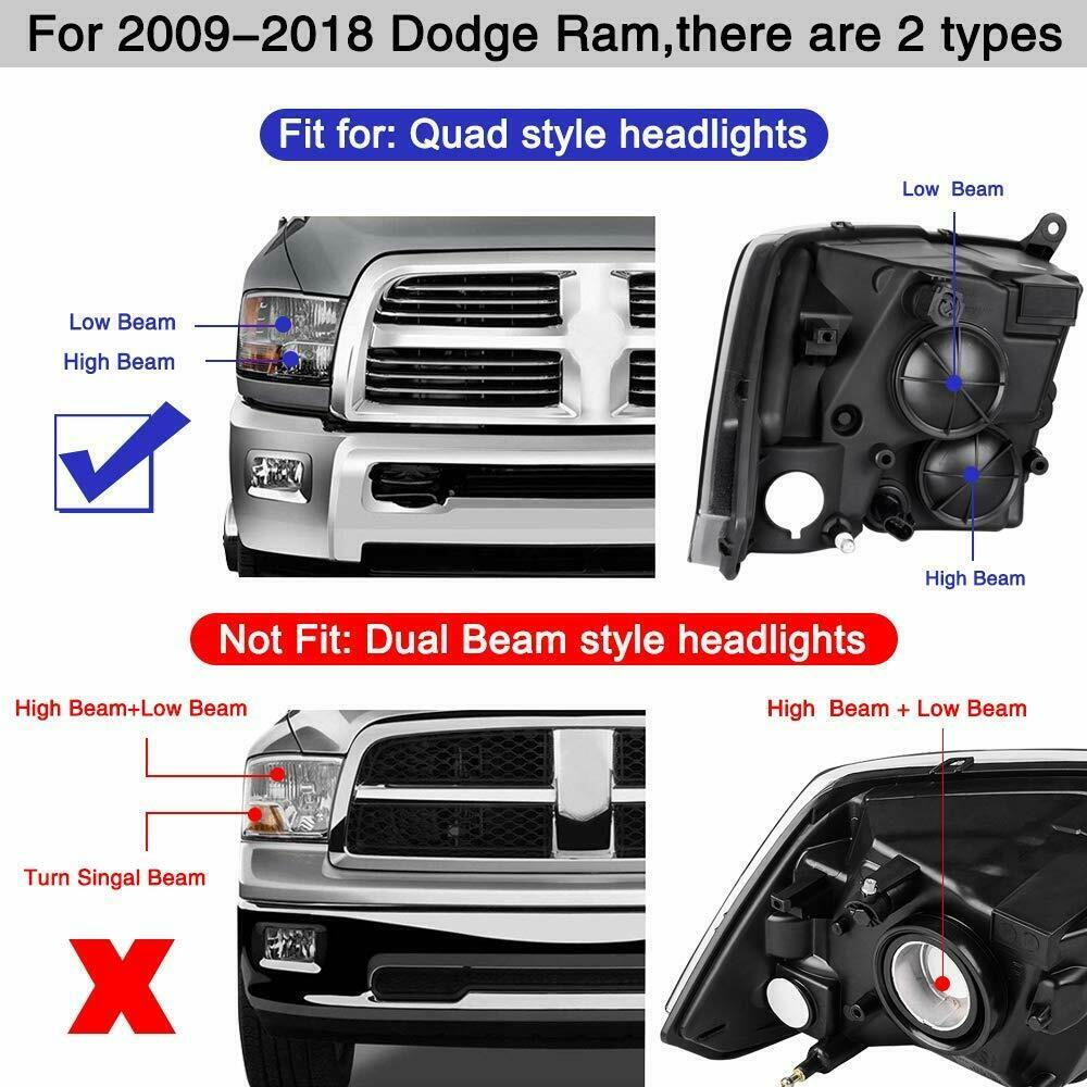 2009-2018 Dodge RAM Par Focos Fondo Negro (Chofer & Pasajero) - PAL Auto Parts