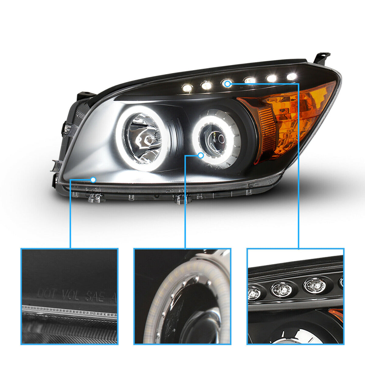 2006-2008 Toyota RAV-4/RAV4 Par Focos LED DUAL Projector Fondo Negro (Chofer & Pasajero) - PAL Auto Parts
