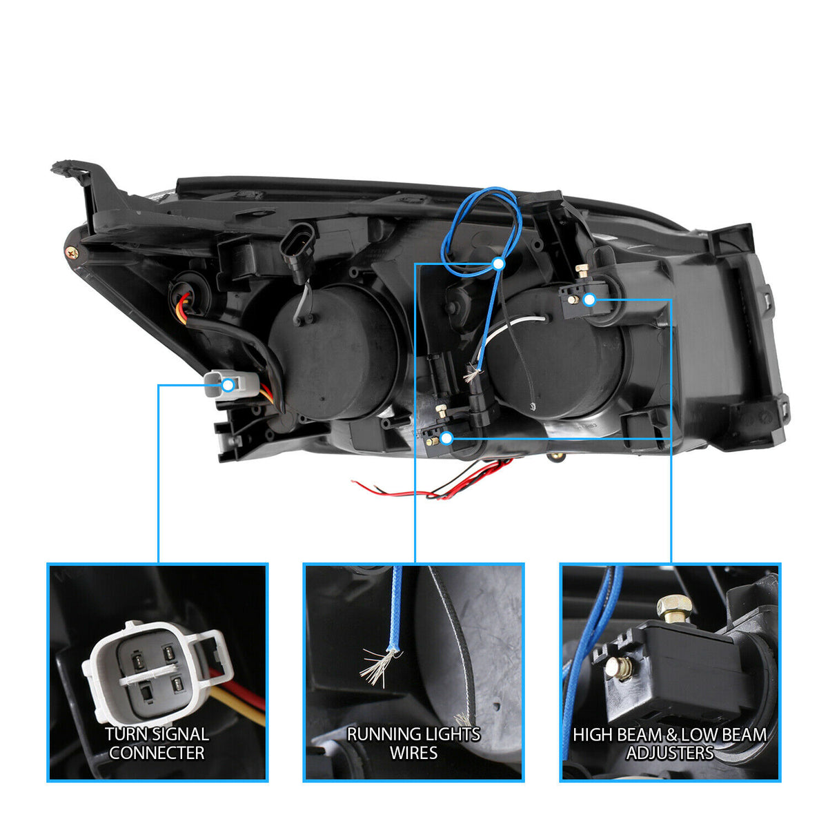2006-2008 Toyota RAV-4/RAV4 Par Focos LED DUAL Projector Fondo Negro (Chofer & Pasajero) - PAL Auto Parts