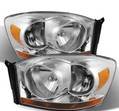 2006-2008 DODGE RAM 1500 2500 3500 PAR FOCOS FONDO CROMADO/ BEZEL CROMADO (CHOFER & PASAJERO) - PAL Auto Parts