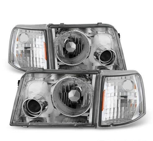 1993-1997 Ford Ranger Par Focos Delanteros Fondo Cromado (Chofer & Pasajero) - PAL Auto Parts